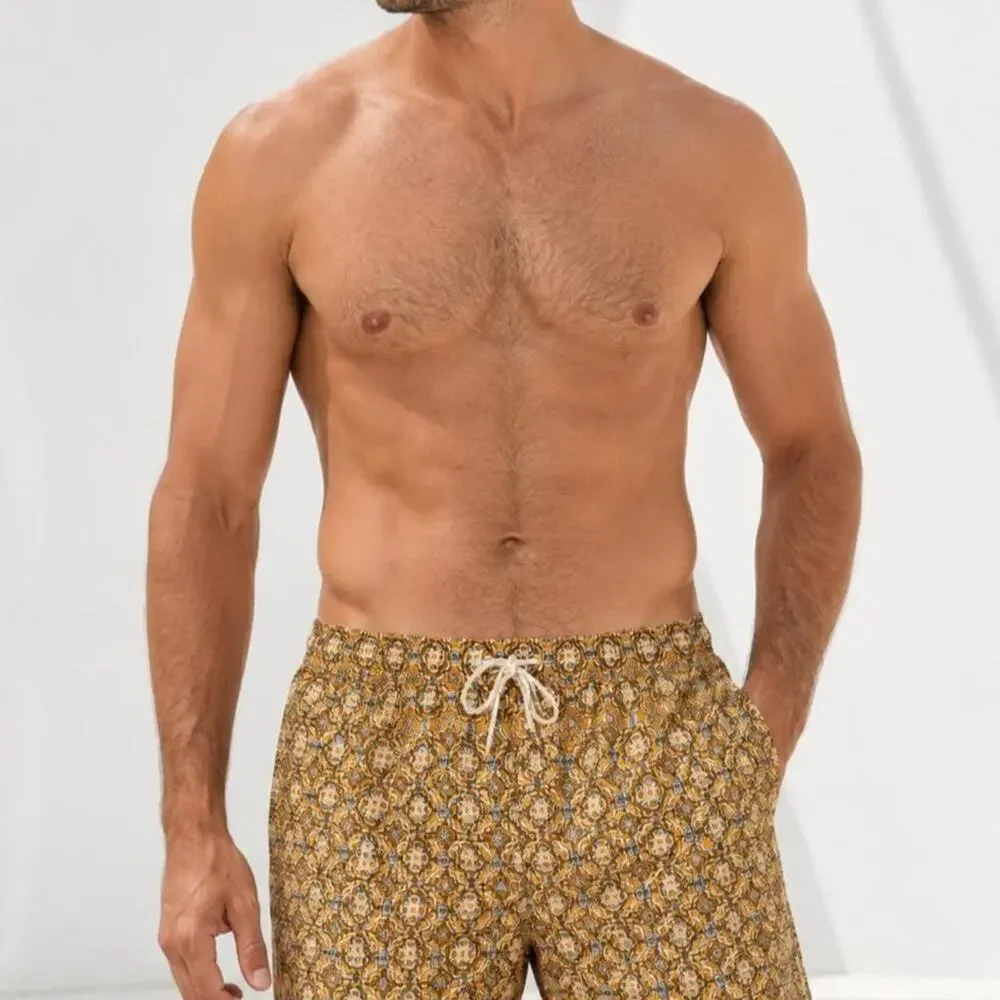 Mens patterned swim trunks